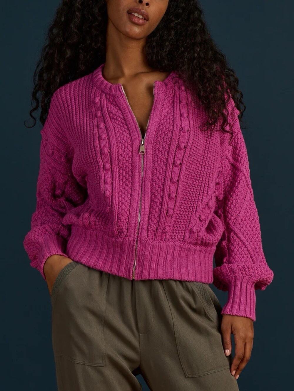 Splendid Katie Bubble Zipper Cardigan Sweater Cotton Purple M